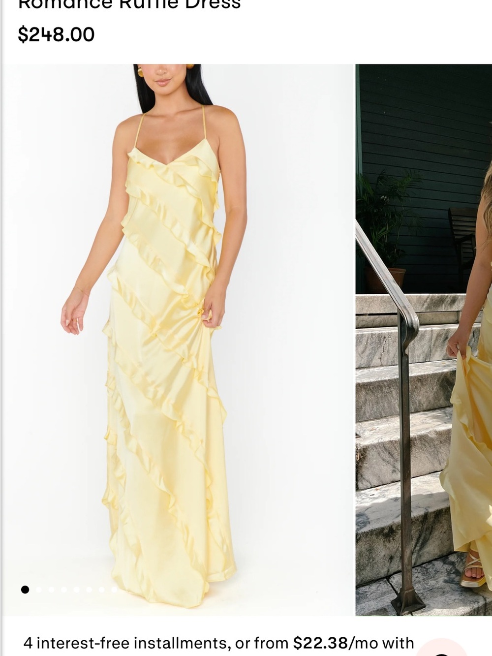 Yellow Satin Ruffle Slip Dress - Picture 2 of 5